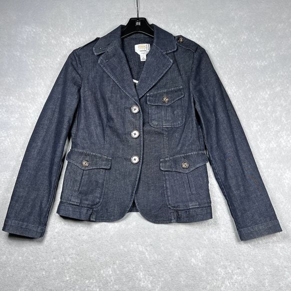 Talbots Denim Jean Jacket Women’s Size 6 Button Down Pockets Dark Wash Stretch - Picture 1 of 15